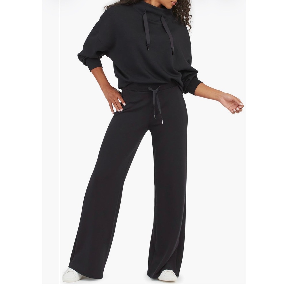 Spanx Very Black AirEssentials Wide Leg Pants Drawstring Women's Size S
